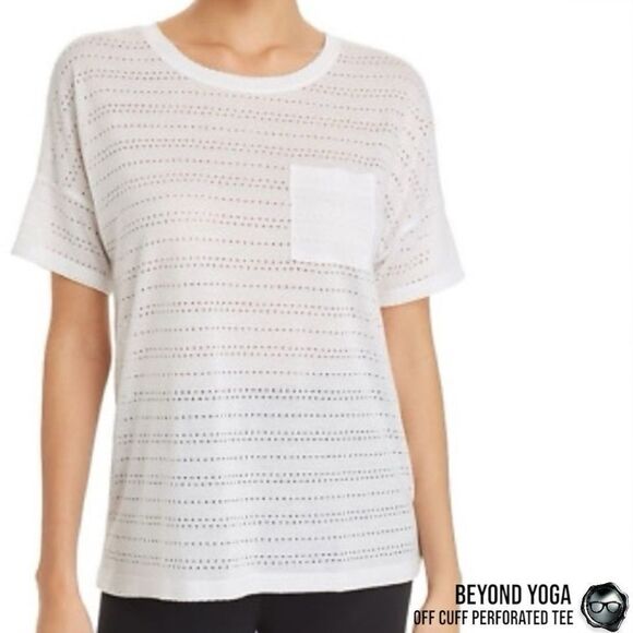 BEYOND YOGA OFF CUFF PERFORATED SHORT SLEEVE POCKET TEE SHIRT IN WHITE SIZE XS - Picture 10 of 11